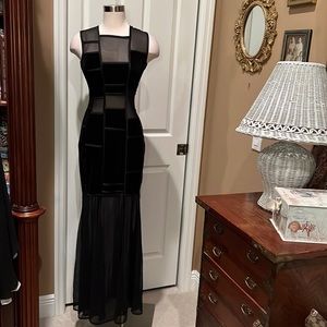 Black velvet and chiffon insert gown by Lili Reuben